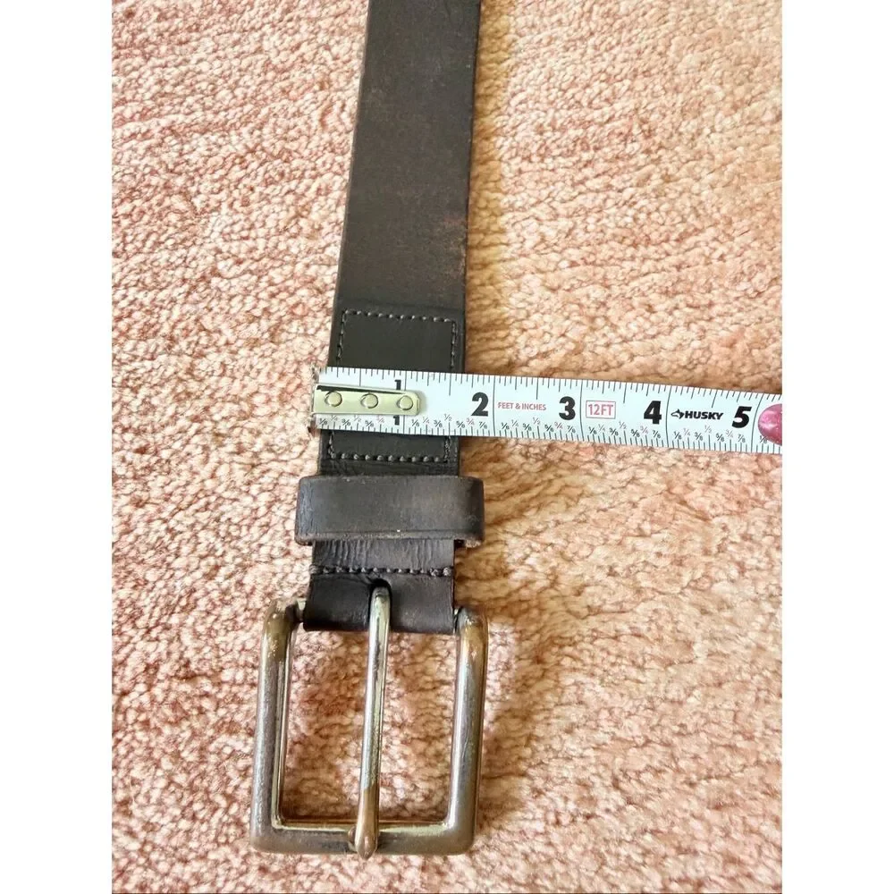 Vintage Genuine Leather Brown Belt Antique Brass Buckle 1.5” Wide Unisex Casual